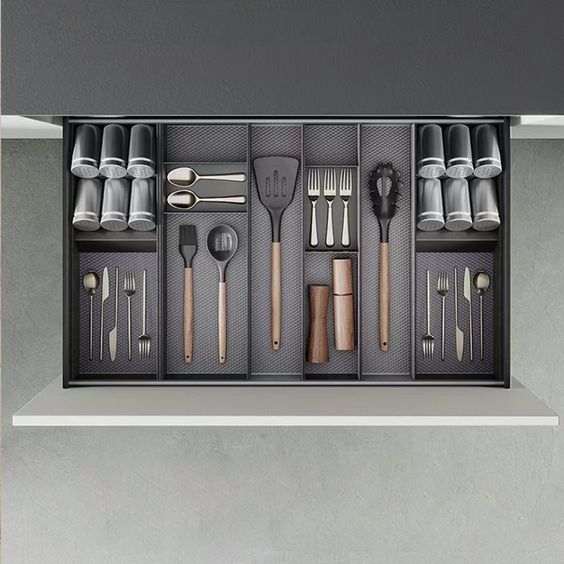 Organisateur incliné Orderbox pour tiroir, 150x470 mm, Gris anthracite, Acier et Bois 