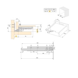 Coulisses Silver à sortie totale avec amortie et crochet, 340, Zingué, Acier 