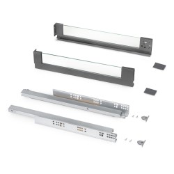 Tiroir extérieur Vertex 40 kg hauteur 93 mm avec côtés en verre, 500, Gris anthracite, Acier et Aluminium et Verre, 1 kit 