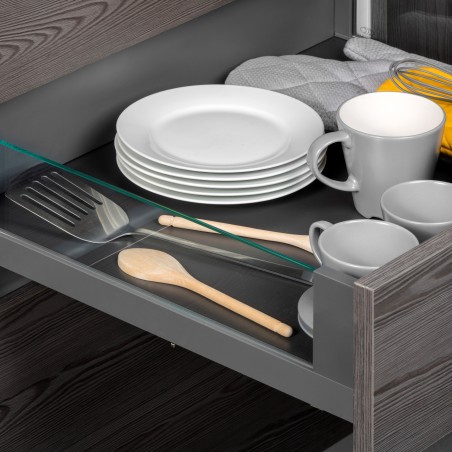 Tiroir extérieur Vertex 40 kg hauteur 131 mm avec côtés en verre, 450, Gris anthracite, 1 kit 