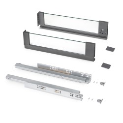 Tiroir extérieur Vertex 40 kg hauteur 131 mm avec côtés en verre, 500, Gris anthracite, 1 kit 