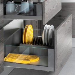Tiroir extérieur Vertex 40 kg hauteur 178 mm avec côtés en verre, 450, Gris anthracite, 1 kit 