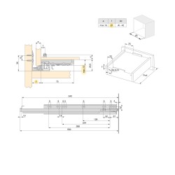 Coulisses Silver à sortie totale avec amortie et crochet, 540, Zingué, Acier, 10 un 