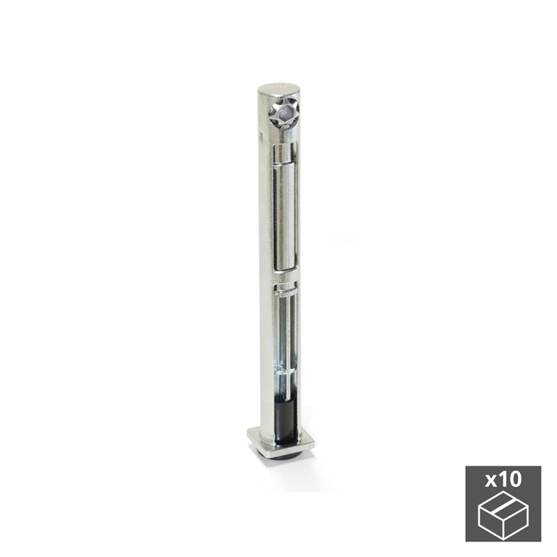 Vérin de réglage pour meuble, réglage latéral, D. 12 mm, hauteur 76 mm, Acier et zamak, 10 ut. 