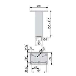 Pied pour meubles, central, réglable 100 - 110 mm, Plastique, Chromé, 2 u. 
