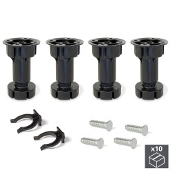 Kit pied réglable avec base pré-assemblée pour meuble, réglable 98 - 115 mm, Plastique, Noir, 10 kit. 