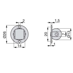 Roulettes pour meubles, à galet, D. 13 mm, Acier et plastique, 20 ut. 