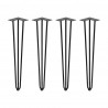 Pieds Hairpin de 3 barres par table, 710, Peint en noir, Acier, 4 u 