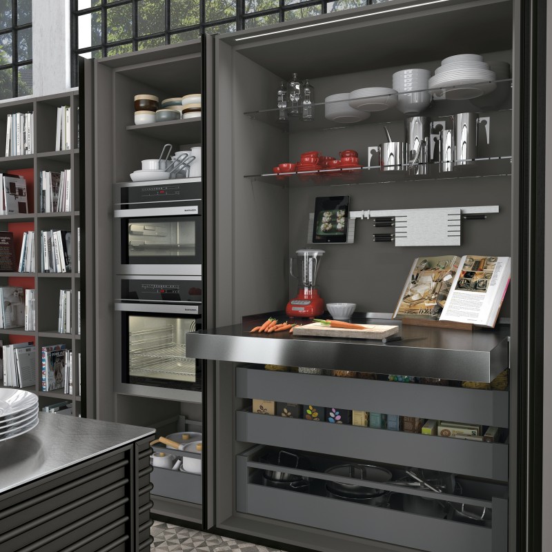 Coulisses pour table à rallonge et relevable Oplà Folding+39 M120, Inox brossé , Aluminium 