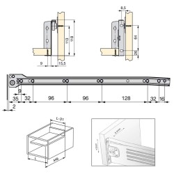 Kit de tiroir pour cuisine Ultrabox, hauteur 118 mm, prof. 450 mm, Acier, Gris métallisé, 10 ut. 