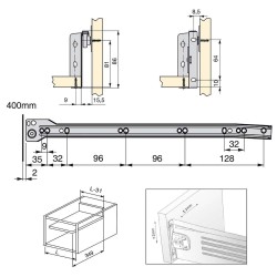 Kit de tiroir pour cuisine Ultrabox, hauteur 86 mm, prof. 400 mm, Acier, Gris métallisé, 10 ut. 