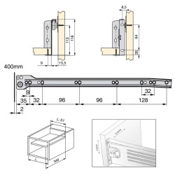 Kit de tiroir pour cuisine Ultrabox, hauteur 118 mm, prof. 400 mm, Acier, Gris métallisé, 10 ut. 