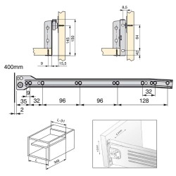 Kit de tiroir pour cuisine Ultrabox, hauteur 150 mm, prof. 400 mm, Acier, Gris métallisé, 10 ut. 